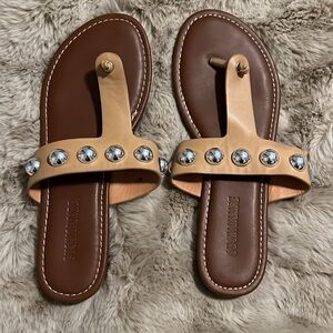 Cushionaire Women's Studded Tan and Brown Sandals